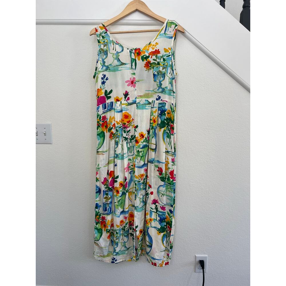 Jams World Womens Small Floral Midi Dress Beach Boho Vacation Resort Watercolor - Picture 7 of 16